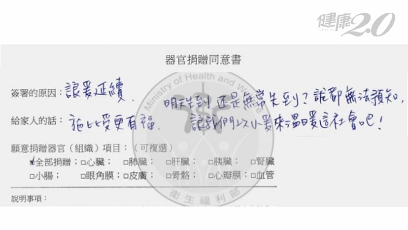 4人因他獲新生！意外腦死選擇遺愛人間 器捐同意書「一句留言」感動家人/medical/348187